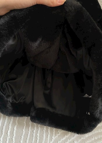 Siyah Peluş Suni Kürk Midi Kaban - Görsel 2