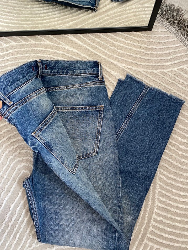 Düğmeli Regular Fit Mavi Kadın Kot Pantolon - Görsel 2