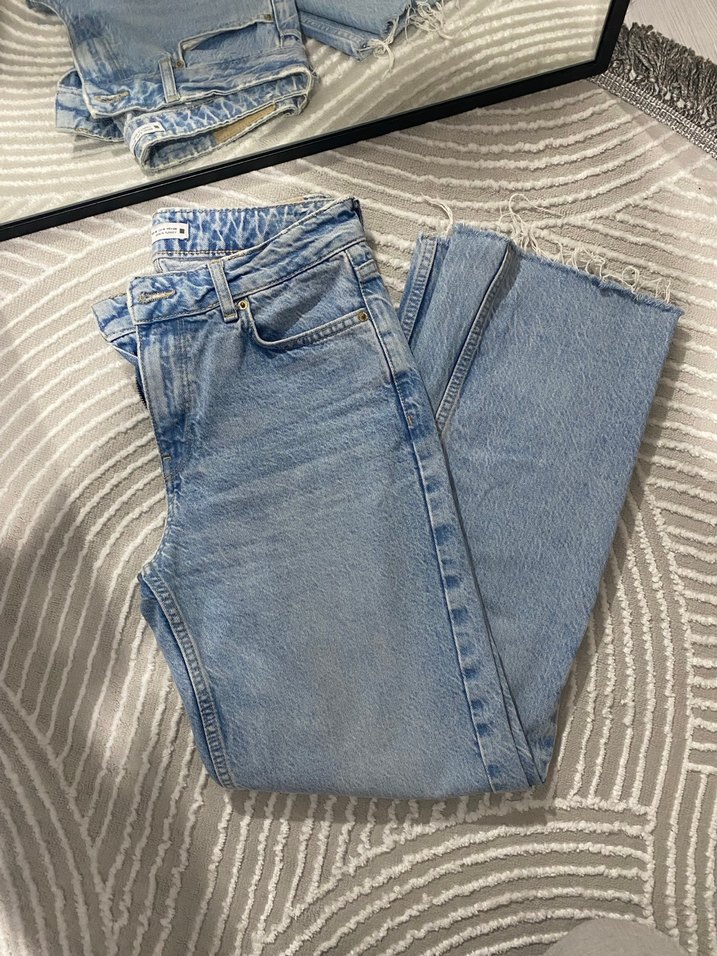 Düğmeli Mavi Kadın Midi Denim Pantolon - Görsel 2
