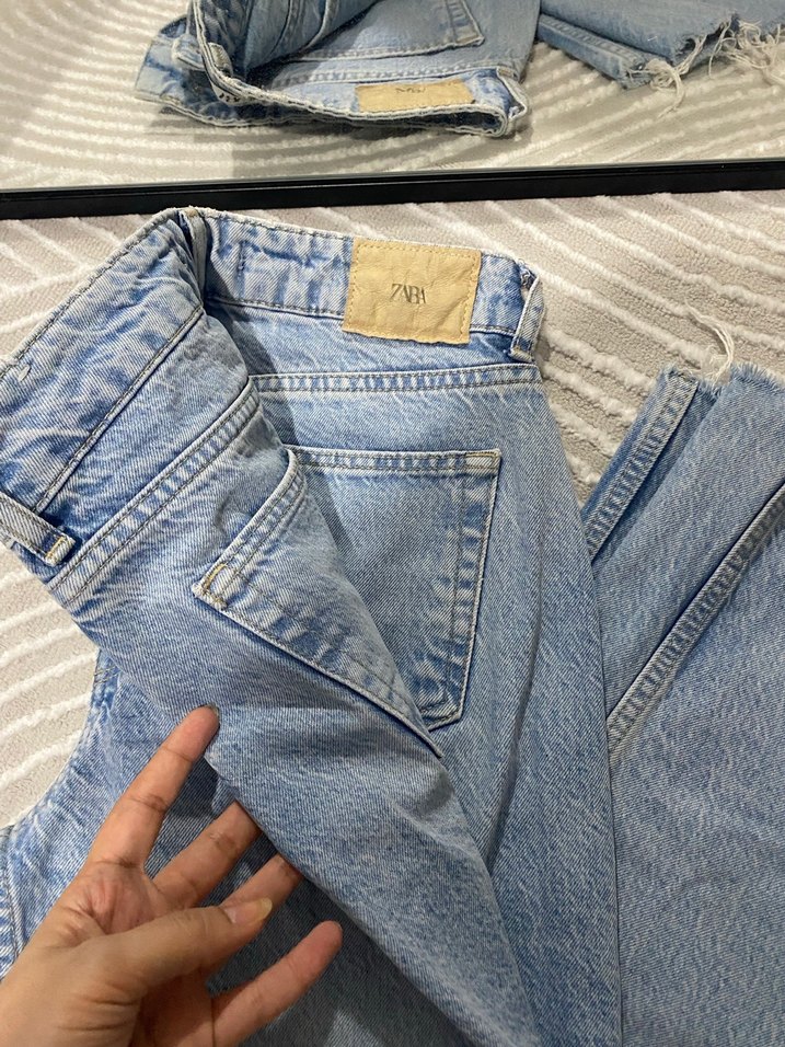 Düğmeli Mavi Kadın Midi Denim Pantolon - Görsel 3