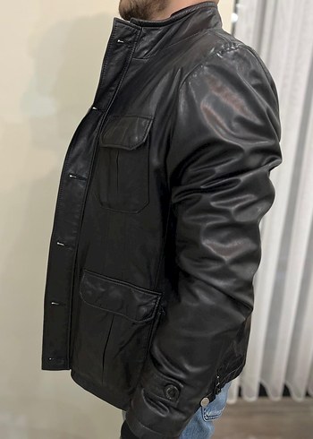 Siyah Deri Biker Ceket, Kemerli, Normal Boy - Görsel 4