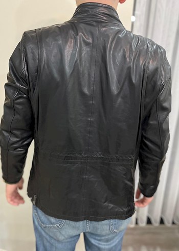 Siyah Deri Biker Ceket, Kemerli, Normal Boy - Görsel 2