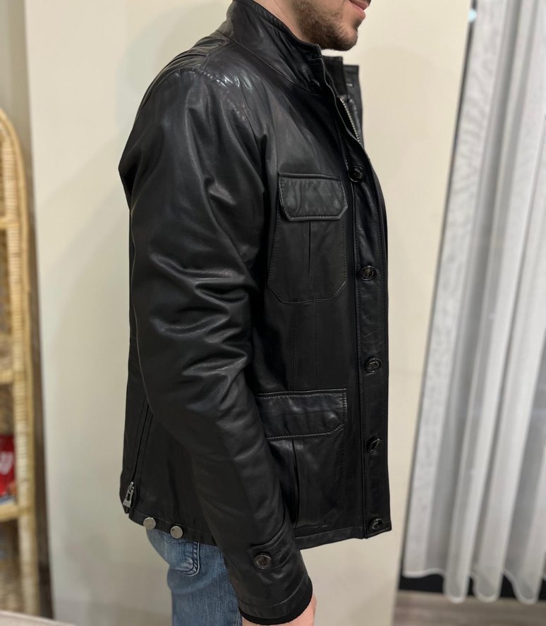 Siyah Deri Biker Ceket, Kemerli, Normal Boy - Görsel 3