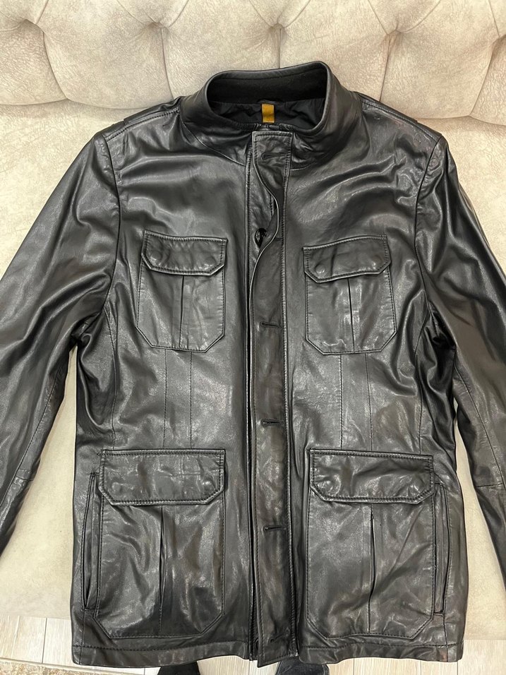 Siyah Deri Biker Ceket, Kemerli, Normal Boy - Görsel 5