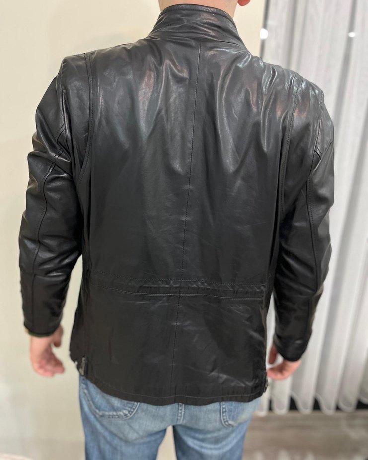 Siyah Deri Biker Ceket, Kemerli, Normal Boy - Görsel 2