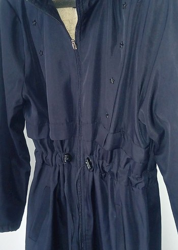 Kürklü Kapüşonlu Lacivert Kadın Uzun Kaban - Görsel 3