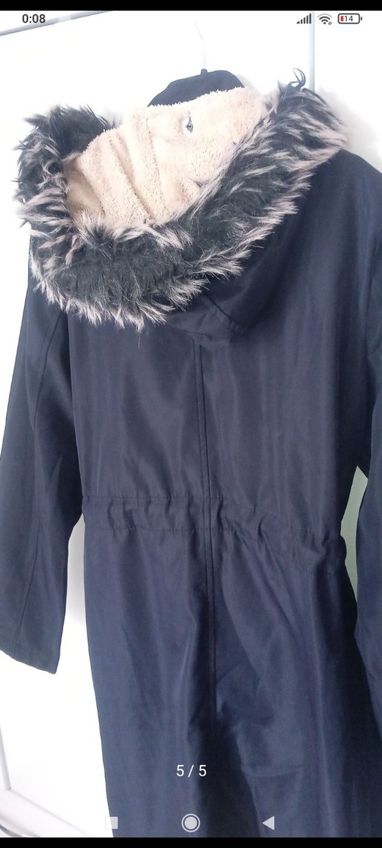 Kürklü Kapüşonlu Lacivert Kadın Uzun Kaban - Görsel 4