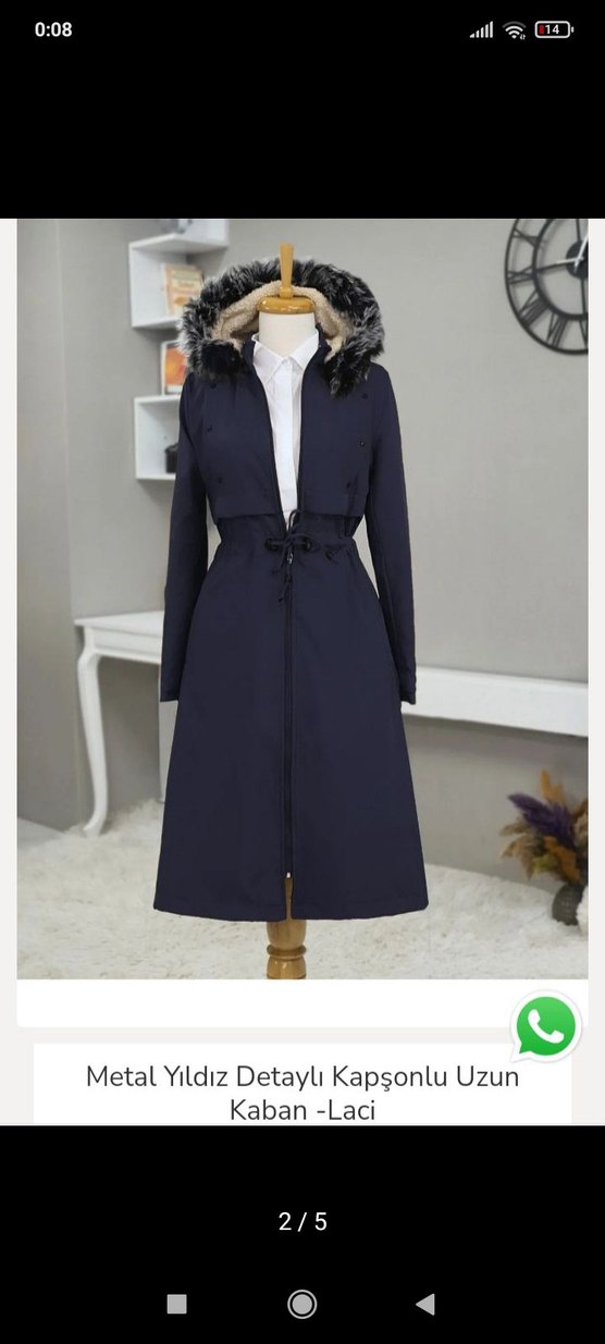 Kürklü Kapüşonlu Lacivert Kadın Uzun Kaban - Görsel 2