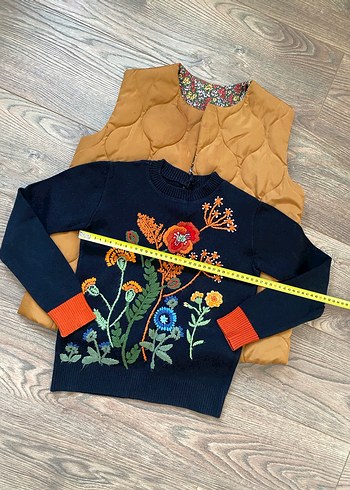 Kız Nakışlı kazak şişme yelek takım - Görsel 4