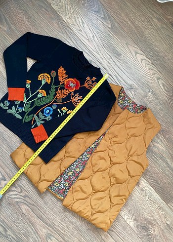 Kız Nakışlı kazak şişme yelek takım - Görsel 6