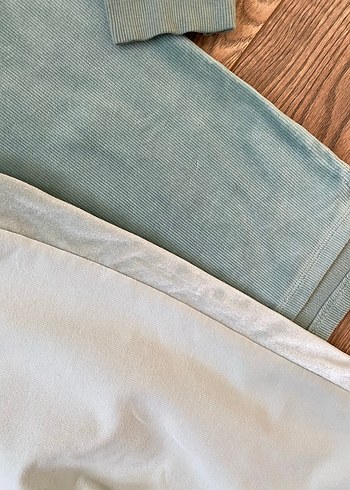 Turkuaz Rahat Kesim Kız Çocuk Kadife Şeritli Tayt ve Üst Kombin - Görsel 6