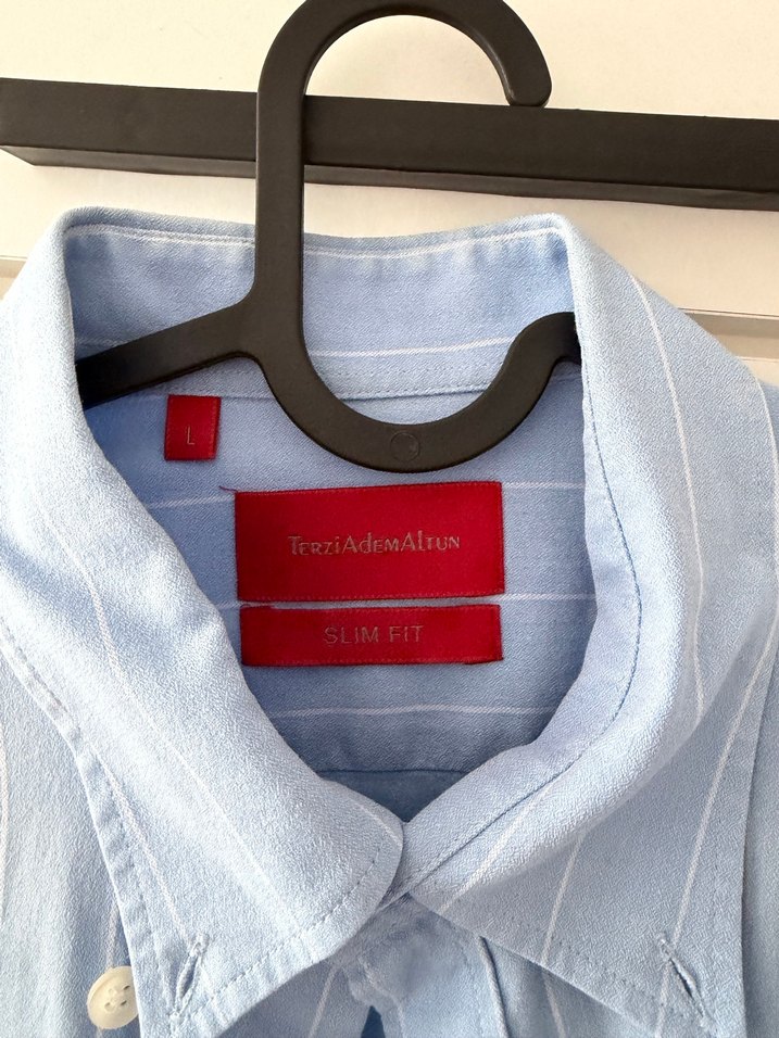 Düğmeli Mavi Erkek Keten Gömlek - Görsel 2