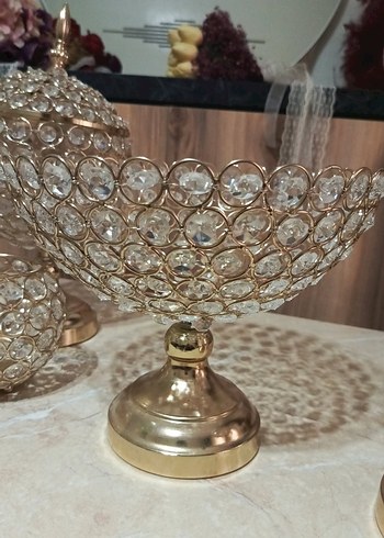 Beden altın Renk Parlak Altın Renkli Kristal Mumluk Seti