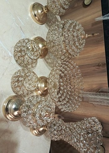 Parlak Altın Renkli Kristal Mumluk Seti