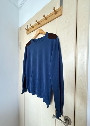 Erkek Lacivert Süet Omuz Detaylı Triko Kazak - Görsel 2