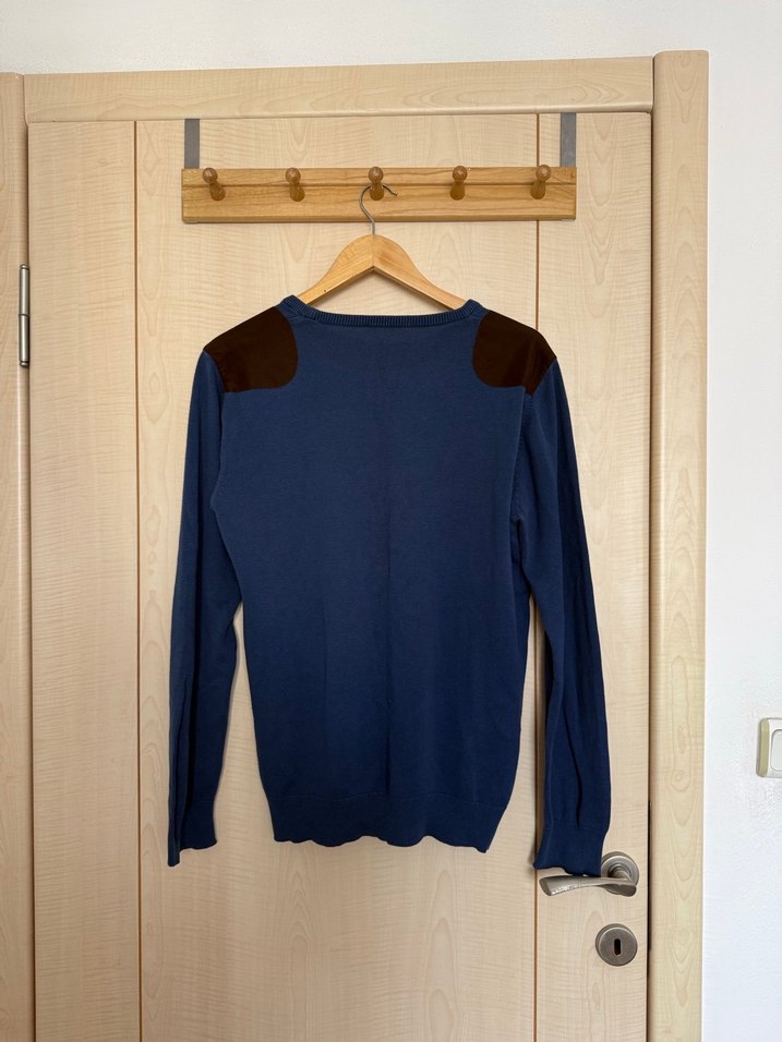 Erkek Lacivert Süet Omuz Detaylı Triko Kazak - Görsel 3