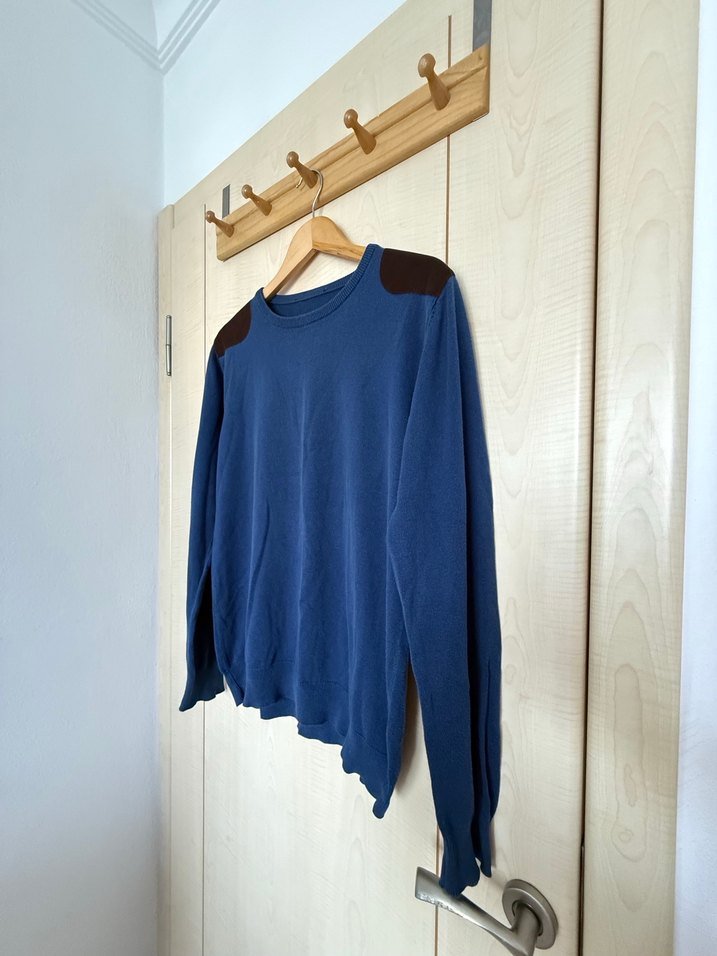 Erkek Lacivert Süet Omuz Detaylı Triko Kazak - Görsel 2