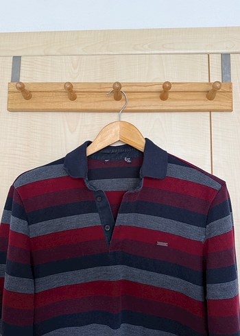 Bordo Çizgili Örgü Erkek Kazak - Görsel 3