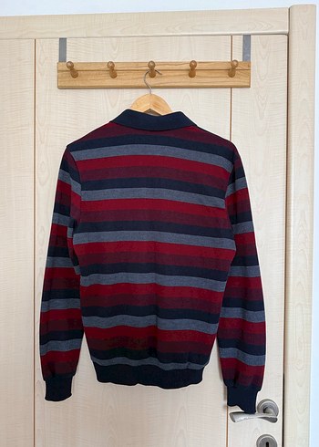 Bordo Çizgili Örgü Erkek Kazak - Görsel 4