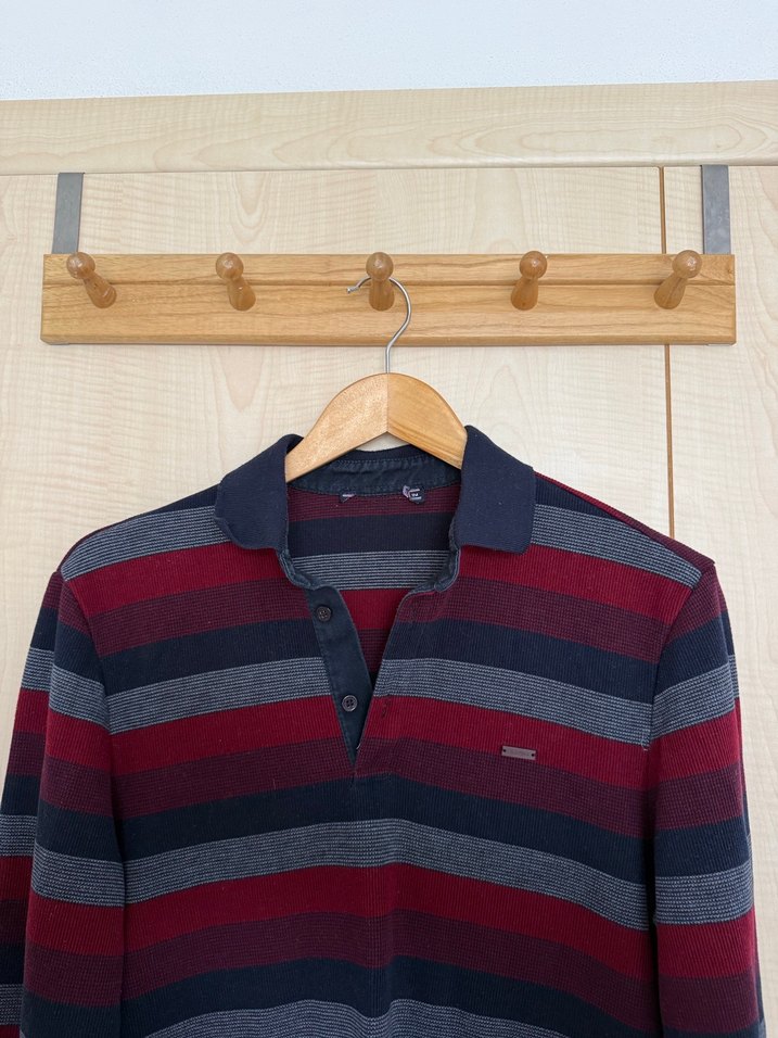 Bordo Çizgili Örgü Erkek Kazak - Görsel 3