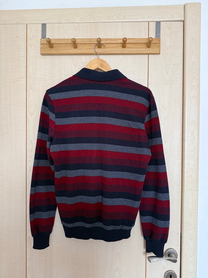 Bordo Çizgili Örgü Erkek Kazak - Görsel 4