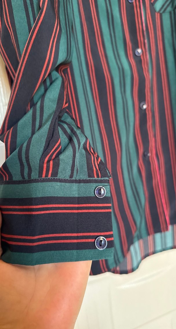 Bordo Çizgili Uzun Kollu Kadın Gömlek - Görsel 2