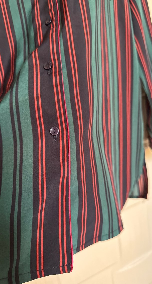 Bordo Çizgili Uzun Kollu Kadın Gömlek - Görsel 3