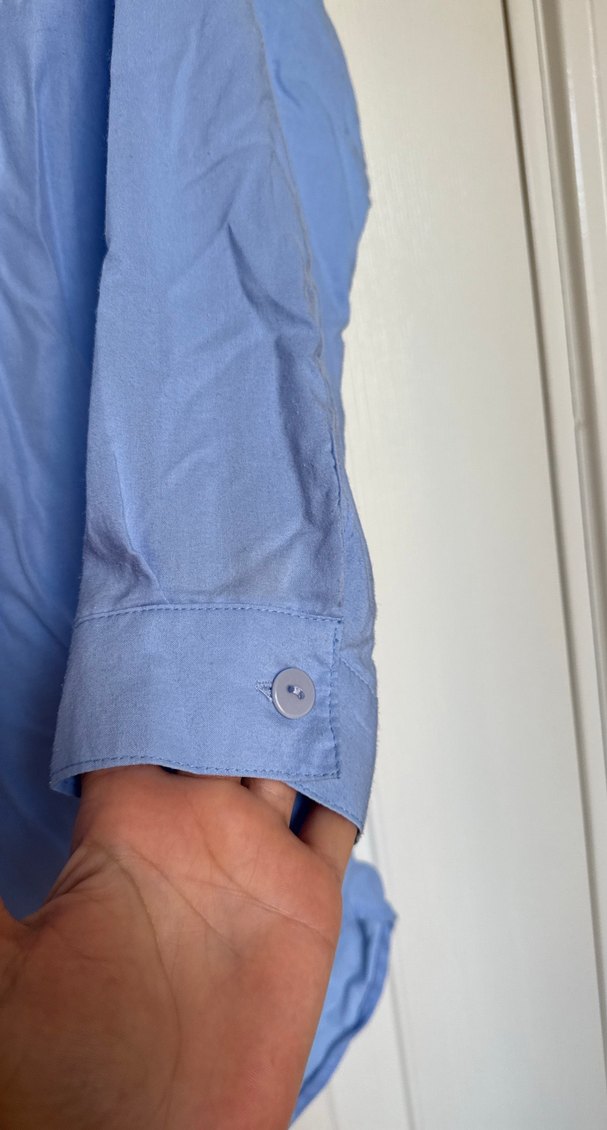 Mavi Keten Uzun Kollu Düğmeli Gömlek - Görsel 2