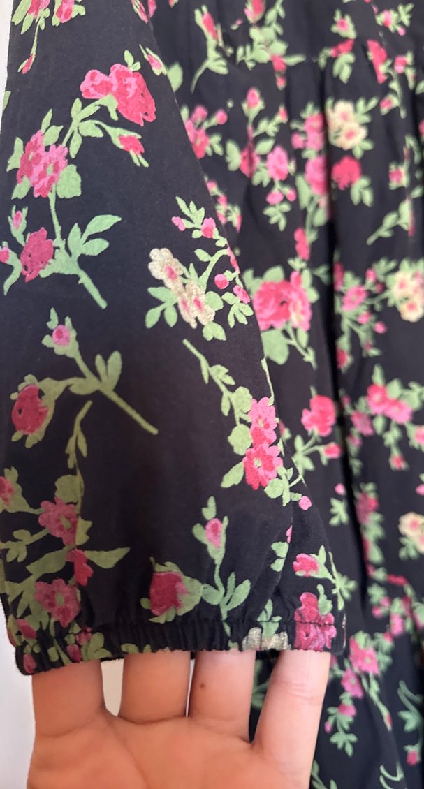 Çiçek Desenli Vintage Uzun Kollu Elbise - Görsel 2