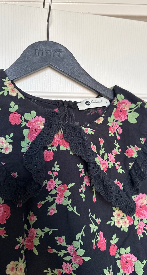 Çiçek Desenli Vintage Uzun Kollu Elbise - Görsel 4