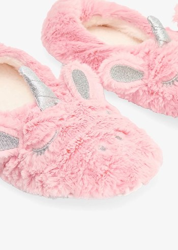 Kızlar için Pembe Peluş Unicorn Ev Terliği - Görsel 2