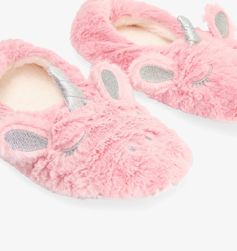 Kızlar için Pembe Peluş Unicorn Ev Terliği - Görsel 2