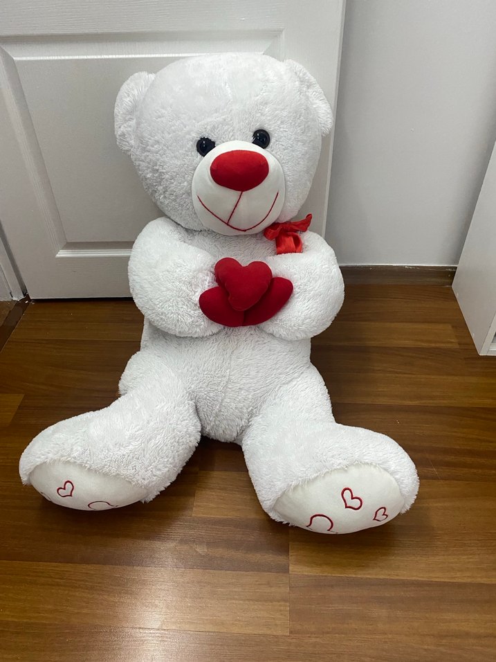 Beyaz Peluş Ayıcık Kalpli Detaylı - Görsel 2