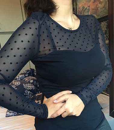 s Beden lacivert Renk Lacivert tül kollu şık bluz