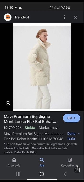 Mavi premium bej şişme mont loose fit