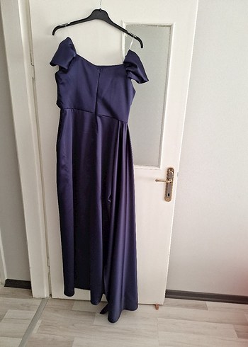 Kadın Lacivert Uzun Drapeli Abiye Elbise - Görsel 3