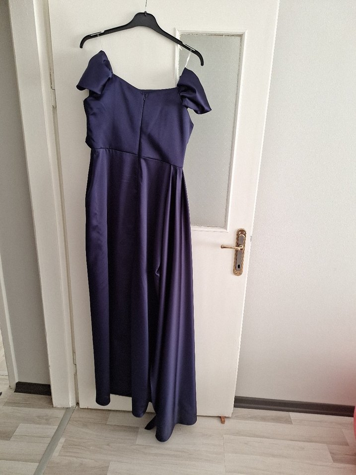 Kadın Lacivert Uzun Drapeli Abiye Elbise - Görsel 3