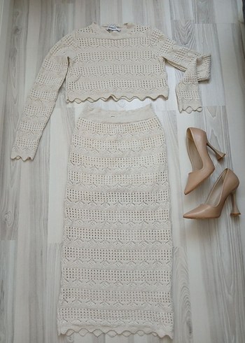 krem Dantel Detaylı Uzun Triko Elbise - Görsel 4