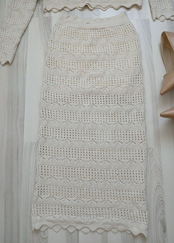 krem Dantel Detaylı Uzun Triko Elbise - Görsel 2