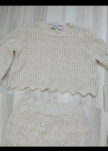 krem Dantel Detaylı Uzun Triko Elbise - Görsel 3