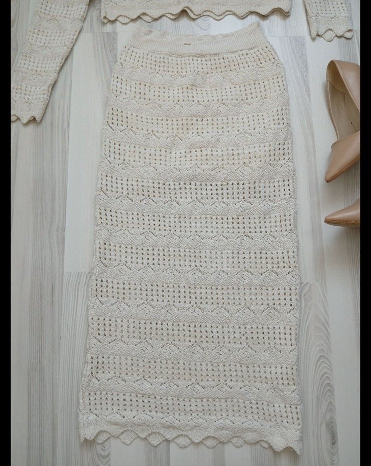 krem Dantel Detaylı Uzun Triko Elbise - Görsel 2