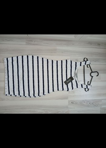 Çizgili Kolsuz Mini Triko Elbise - Görsel 4