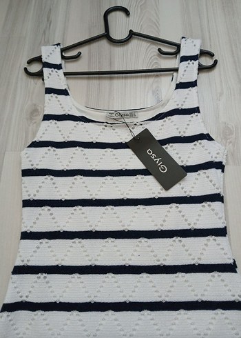 Çizgili Kolsuz Mini Triko Elbise - Görsel 2