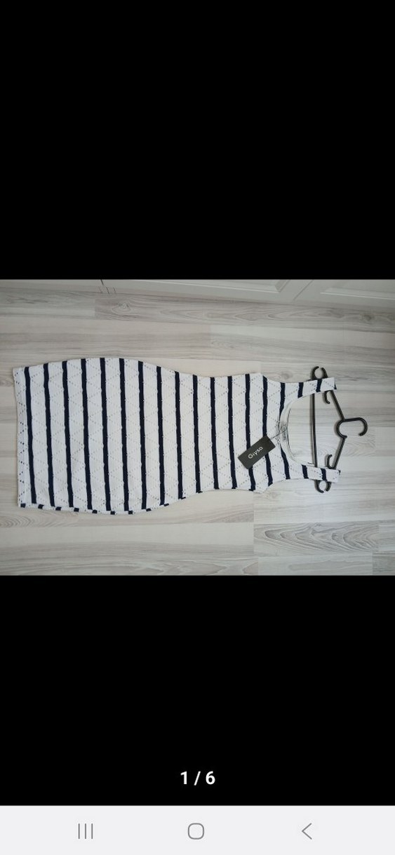 Çizgili Kolsuz Mini Triko Elbise - Görsel 4