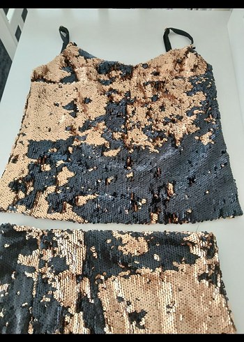 Pul İşlemeli Siyah etek bluz takım - Görsel 5