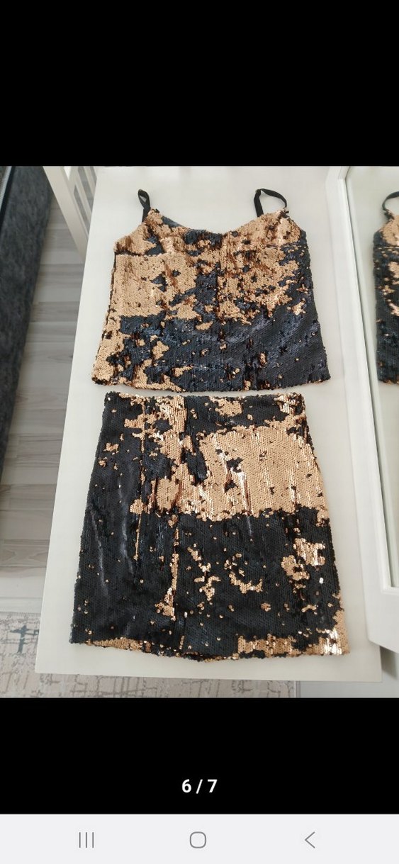 Pul İşlemeli Siyah etek bluz takım - Görsel 2