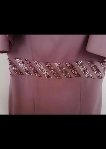 Uzun pembe Drapeli V Yaka Abiye Elbise - Görsel 3