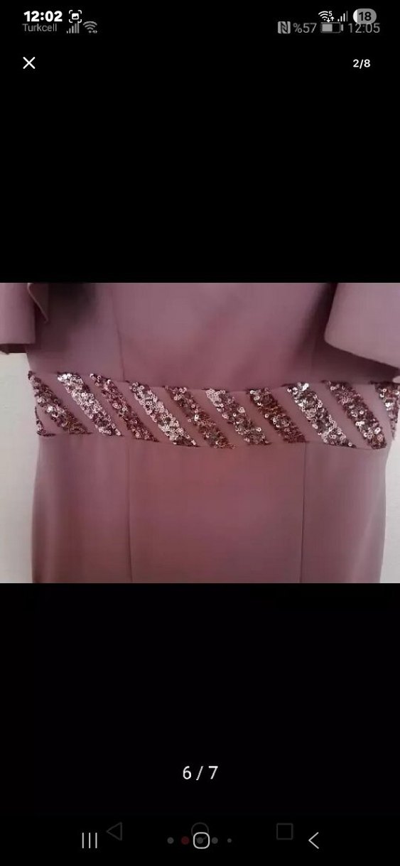 Uzun pembe Drapeli V Yaka Abiye Elbise - Görsel 3