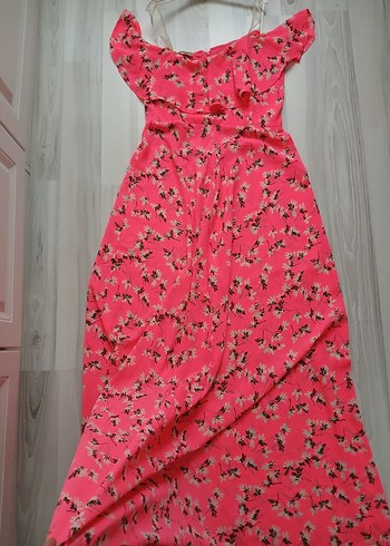 Pembe Çiçekli Uzun Bohem Elbise - Görsel 3