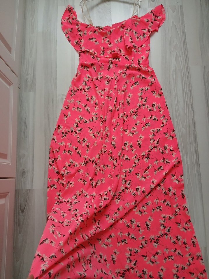 Pembe Çiçekli Uzun Bohem Elbise - Görsel 3